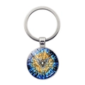 Détail du pendentif colombe en verre coloré sur porte-clés argenté au motif bleu et doré - Motif de Colombe de l'Esprit Saint 6 (JY008599-Argent 6)
