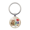 Portachiavi natalizio vintage con illustrazione di renne e ragazza in anello d'argento - Stile Cervo e Bambina (Argento 3)