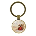 Portachiavi natalizio vintage in bronzo con ciondolo in vetro Babbo Natale e auguri - Babbo Natale e bambino color bronzo (JY008615-Bronzo 1)