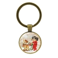 Portachiavi natalizio vintage in bronzo con ciondolo a cupola in vetro e motivi festivi - Stile Ragazza Color Bronzo con Calza di Natale