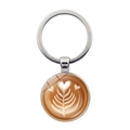 Macro detail of silver keychain with coffee latte art heart pattern under glass dome - Silver - Leaf Art (JY008633-Silver 12)