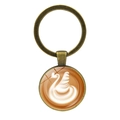 Bronze keychain featuring round glass pendant with swan latte art on white background - Bronze - Swan Pattern (JY008633-Bronze 6)