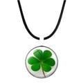 Close-up of a crystal glass four-leaf clover pendant with a black cord necklace - Silver Tone Style 1(JY008637-银1)