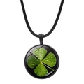 Détail du pendentif en verre avec trèfle à quatre feuilles et gouttes d'eau réalistes - Style Goutte de Rosée Noir (JY008637-Noir 6)