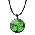 Collier trèfle à quatre feuilles avec pendentif cabochon en verre et cordon noir sur blanc - Style de Base Noir (JY008637-Noir 4)