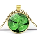 Vintage bronze lucky four leaf clover crystal glass pendant necklace with round bronze chain - Bronze Base Four Leaf Clover Vintage Pastoral (Bronze 4)