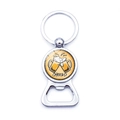 Detailed silver metal bottle opener keychain with Cheers beer mugs design on white back - Draft Beer Cheers Style (JY008654-19)