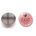 Close-up of circular glass fridge magnet with bird pattern and teacher text - Teacher Day Pink Bird Style (BXT2526-35)
