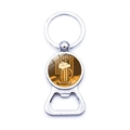 Polished metal beer bottle opener keychain with retro Munich Oktoberfest logo - Retro Beer Glass Wheat Style (JY008654-17)