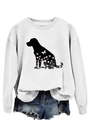 Détail du sweat blanc à col rond avec silhouette de chien noire et imprimé floral - S / Sweat-shirt blanc (motif de texte noir)