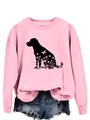 Sweat rose à col rond avec silhouette de chien fleurie et short en jean stylé - S / Sweat-shirt rose (motif de texte noir)