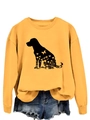 Détail du sweat à col rond jaune gingembre avec imprimé artistique de silhouette de chien fleuri - S / Sweat-shirt jaune (motif de texte noir)