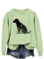 Détail du sweat vert clair avec silhouette de chien florale et short en jean bleu - S / Sweat-shirt vert olive (motif de texte noir)