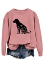 Détail d'un sweat rose à col rond avec motif silhouette de chien floral et finitions bord-côte - S / Sweat-shirt or rose (motif de texte noir)