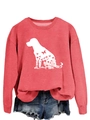 Détail du sweat rouge à col rond avec silhouette de chien blanche et motif floral - S / Sweat-shirt rouge (motif de texte blanc)