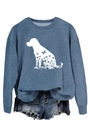Détail d'un sweat bleu à col rond avec imprimé graphique de silhouette de chien floral - S / Sweat-shirt bleu (motif de texte blanc)