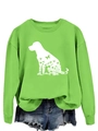 Détail du sweat vert à col rond avec imprimé de silhouette de chien aux motifs floraux - S / Sweat-shirt vert fluo (motif blanc)