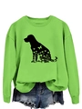 Détail d'un sweatshirt vert vif avec silhouette noire de chien et motifs floraux - S / Sweat-shirt vert fluo (motif noir)