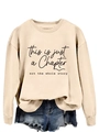 Detalle del estampado de frase inspiradora en sudadera beige de cuello redondo y vaqueros - S / Fuente Negra / Arena