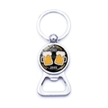 Detailed view of silver metal keychain bottle opener with TIME BEER beer mugs illustration - Two Draft Beer Glasses Clinking Style (JY008654-16)