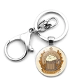 Silver lobster clasp keychain with vintage beer festival illustration pendant on white base - Retro Wooden Beer Mug (JY008655-13)