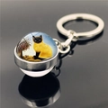 Macro detail of high-transparency glass ball keychain with Siamese cat image and metal ring - Siamese Cat Realistic Pattern(XSWX2233-10)