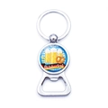 Polished silver metal Oktoberfest bottle opener keychain with Munich beer festival design - Oktoberfest Blue-White Grid Pretzel Style (JY008654-3)