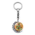 Detail view of rotating moon pendant featuring cartoon sausage and Oktoberfest text - Bavarian Dressed Sausage Man (JY008652-15)