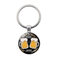 Portachiavi Festa della Birra con grafica Time Beer e ciondolo rotondo in vetro - Brindisi Birra Sfondo Nero (JY008651-16)
