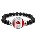 Elastic black beaded bracelet with a silver maple leaf flag charm for women - Maple Leaf with Star Flag Pattern (XSWX8423-1)