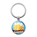 Portachiavi Oktoberfest in metallo argento con grafiche di birra e pretzel su scacchi - Jy008652-3