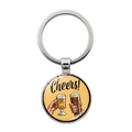 Portachiavi in metallo argento con illustrazione brindisi birra e testo Cheers per l'Oktoberfest - Jy008651-10