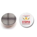 Detailed view of 30mm round electrician fridge magnet showing front quote and back magnetic base - I'm An Electrician I Can't Fix Stupid (BXT2525-10)