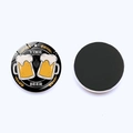 Detail view of round Oktoberfest fridge magnets with Time Beer design and magnetic back - Beer Time Black Glossy Style (JY008656-16)