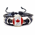 Bracciale in pelle intrecciata con bandiera canadese, foglia d'acero e perline blu - Stile Foglia di Acero Rossa Bandiera del Canada (JY008695-1)