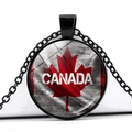Canada flag time gem pendant necklace with red maple leaf and black metal chain - Brick Wall Texture Style (JY008658-11)