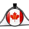 Detail showing Canada flag pendant with maple leaf and star on a black link chain - Star Embedded Style (JY008658-6)