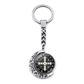 Sint-Benedictus medaille sleutelhanger met roterende maan en zilveren religieuze hanger - Zilveren Roterende Schijf (JY008671-11)