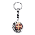 Roterende Sint Benedictus medaille sleutelhanger met maanframe in rood en blauw lak - Emaille Rood Blauw (JY008671-10)
