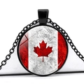 Retro Canada flag pendant necklace with red maple leaf on a vintage white background - Vintage Grunge Flag Style (JY008658-1)