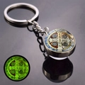 Luminous St Benedict medal keychain with glowing religious cross pendant in glass sphere - Classic Cross Style (JY008673-1)