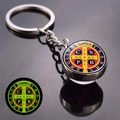 Luminous Saint Benedict Medal keychain with double-sided glass ball and glow effect - Multi-color Medal Style (JY008673-2)
