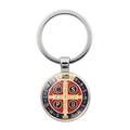 Detail of Saint Benedict medal keychain with red and blue enamel in gold finish frame - Gold Frame Dual-Color Enamel (JY008667-Silver 10)
