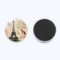 Detail of round Paris Eiffel Tower magnets with vintage floral design and magnetic back - Tower Bullfinch Style (JY008681-4)