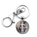 Silver Saint Benedict Medal keychain with lobster clasp and round religious pendant - Saint Icon Pattern Saint Benedict Medal Style (JY008676-4)
