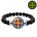 Luminous Saint Benedict medal bracelet with black elastic beads and religious glass charm - Red Yellow Blue Medal Patch (JY008672-9)