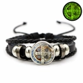 Luminous Saint Benedict medal leather bracelet with braided strands and glow effect - Luminous Medal Style (JY008668-1)