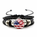 Detail of multi-layer woven leather bracelet with USA flag glass dome charm design - American Casual Style (JY008686-8)