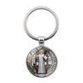 Saint Benedict medal keychain with silver metal religious pendant and glass dome charm - Colored Icon Medal (JY008667-Silver 4)