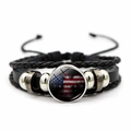 Detailed close-up of multilayer leather bracelet featuring American flag and eagle glass cabochon - Flag Eagle Style (JY008686-7)